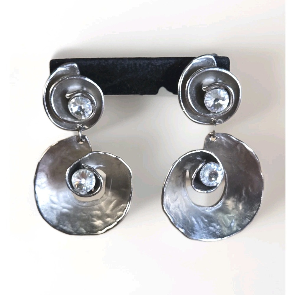 Vtg Norma Jean Earrings Clip On Modern Swirl Runway Earrings Silver Tone Rare